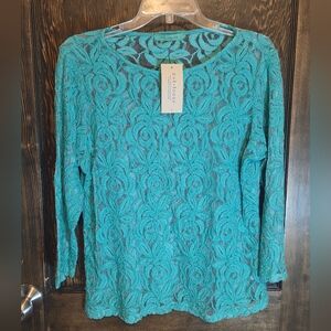 cut loose Teal Lace 3/4 Sleeve Top